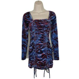 Wild Fable Mini Sheath Dress Velour Women Size XS Blue Square Neck Long Sleeve